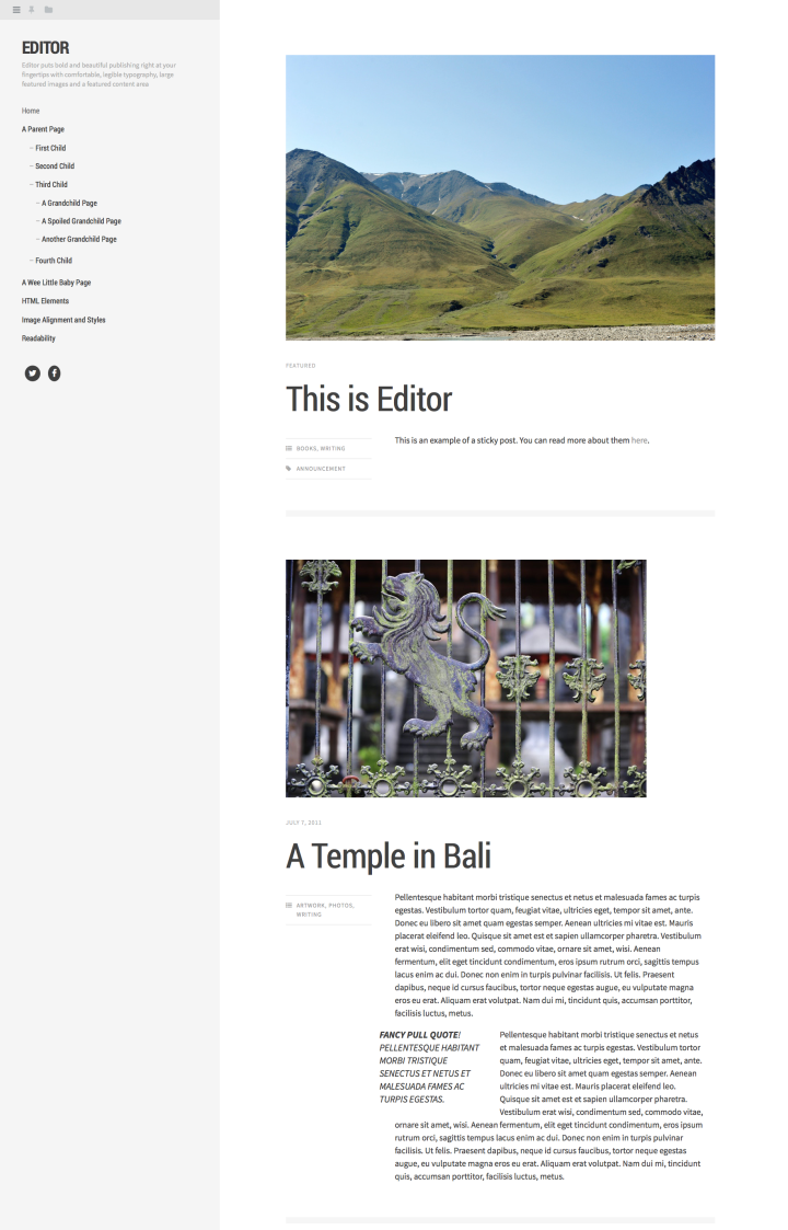 Editor theme: simple two column layout, lightly colored with left sidebar