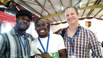From left: Oduor Jagero (CMS Africa Summit co-organizer), entrepreneur Solomon Kitumba, and Job.