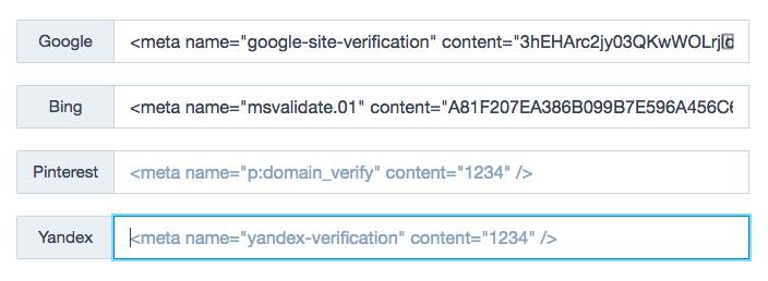 New Site Verification Tools showing the different Webmaster Tools settings.