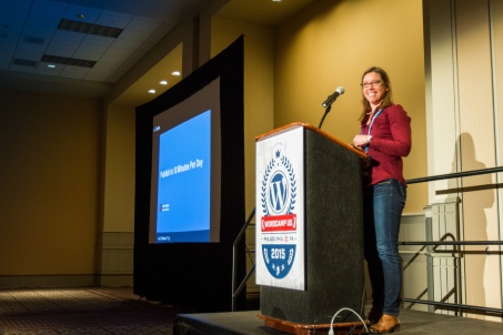 Andrea Badgley talks about Publish in 10 Minutes Per Day at WordCamp US 2015 #wcus Photo by Sheri Bigelow