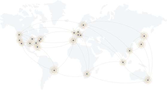 map of the world with various points marked as data center locations, and lines between to show the connections 